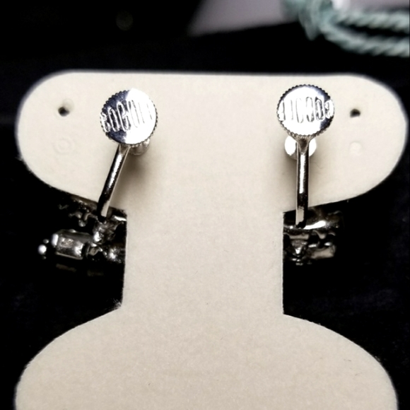 Vintage Bogoff Art Deco Clear Rhinestone Geometric Dangle "Wedding" Earrings - Picture 5 of 8